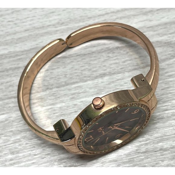 Jessica Carlyle Watch Cuff Bracelet Rose Gold Tone Quartz Rhinestones - Picture 10 of 11